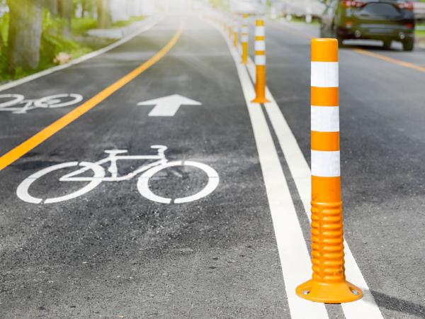 Flexible traffic bollard in bike lane