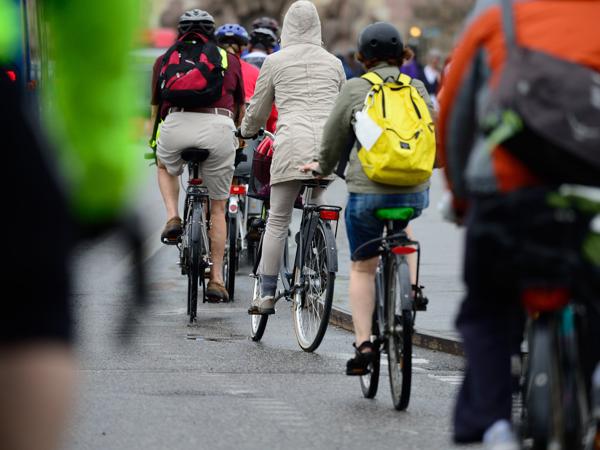 Commuters cycling