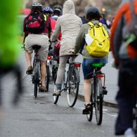 Commuters cycling